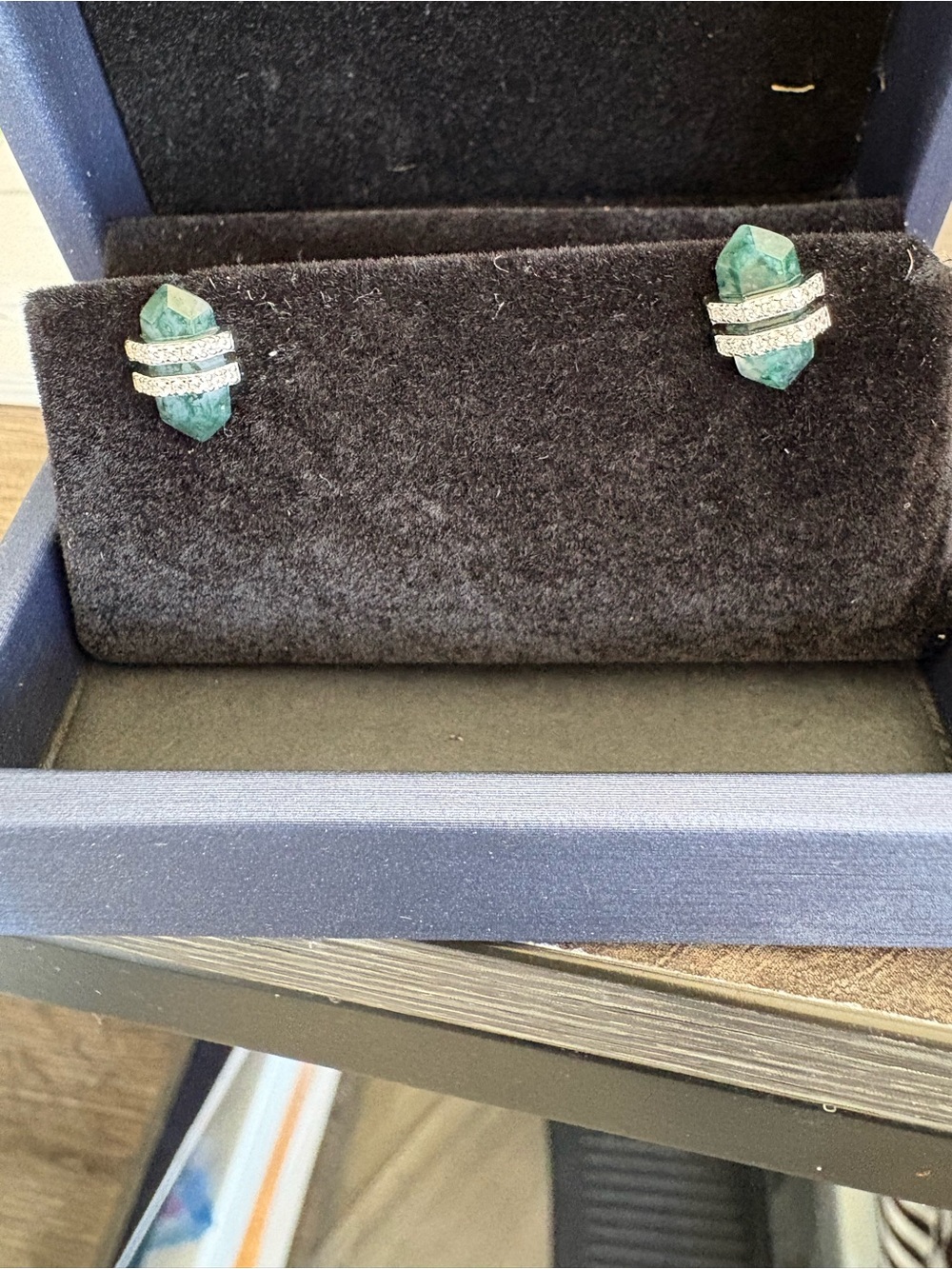 Green Crystal Stud Earrings with Pave Bands